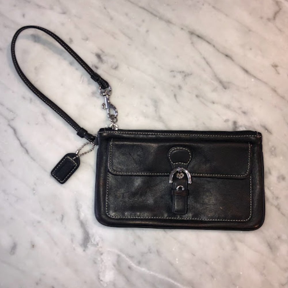 Coach - Black Leather/Calfskin Wristlet
